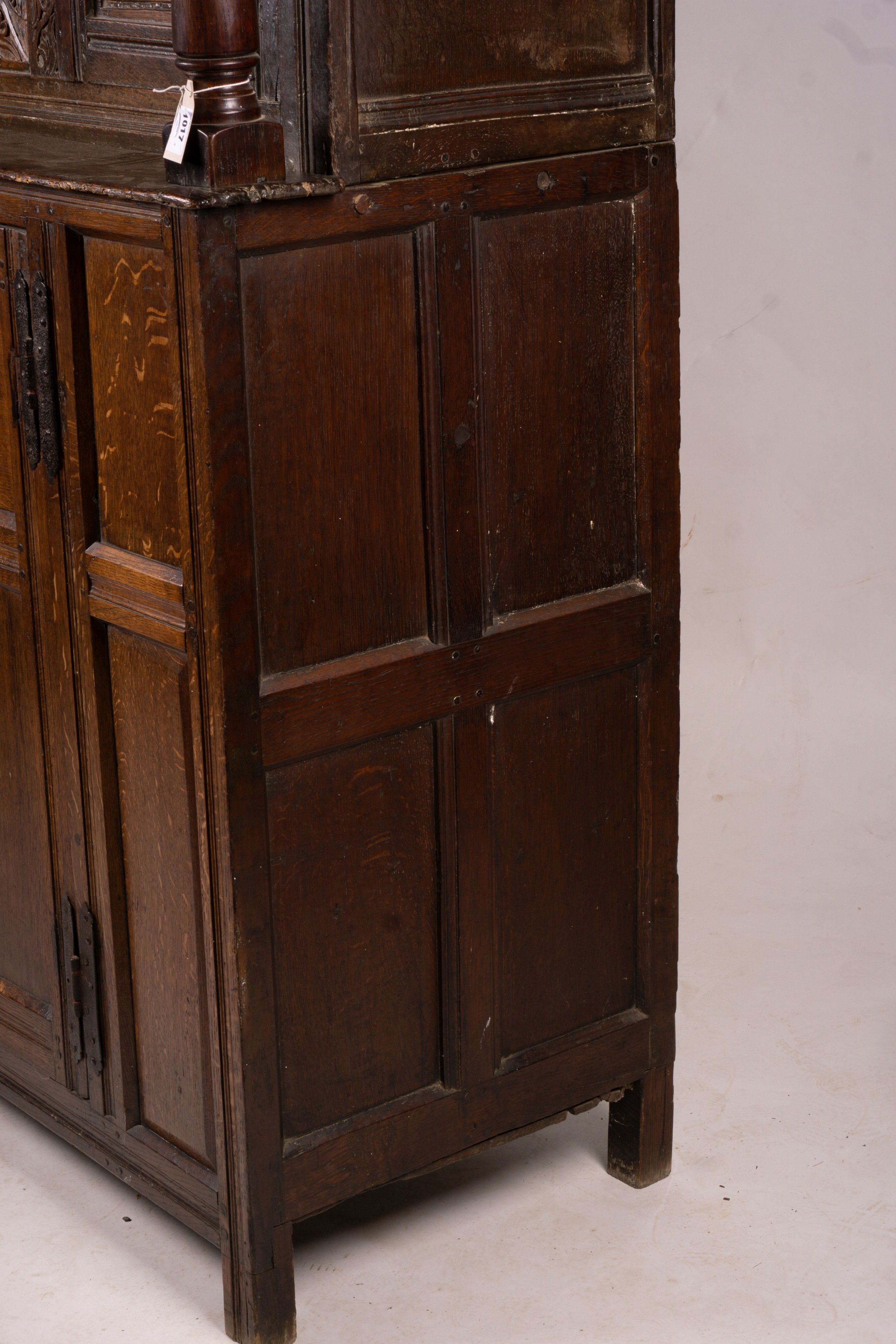 An early 18th century oak court cupboard, width 128cm, depth 59cm, height 172cm